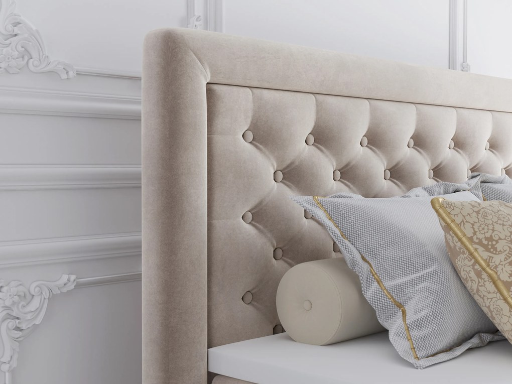 Manželská posteľ Boxspring 160 cm Gllamy (béžová) (s úložným priestorom). Akcia -20%. Vlastná spoľahlivá doprava až k Vám domov. 1020294