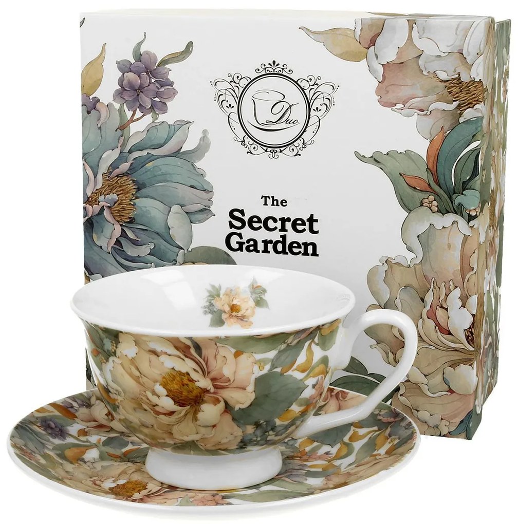 Porcelánová šálka na nohe s podšálkou Royal Peony White 250 ml