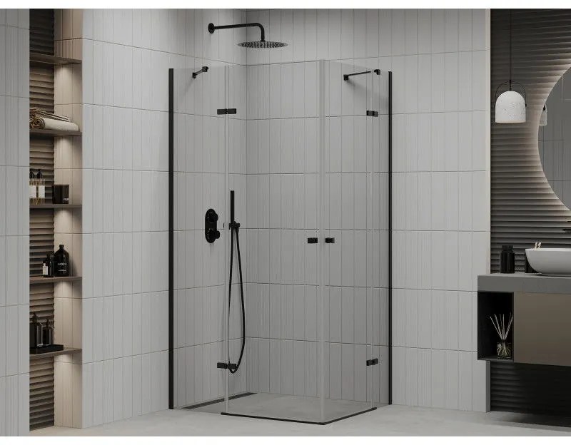 Mexen Roma Duo, sprchovací kút 80 (dvere) x 70 (dvere) cm, 6mm číre sklo, čierny profil, 854-080-070-70-00-02
