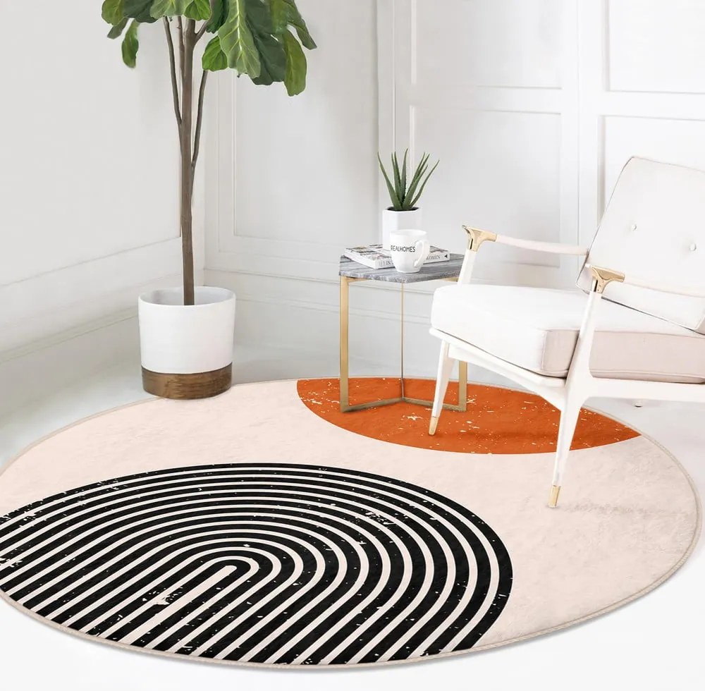 Oranžovo-krémový prateľný okrúhly koberec vhodný pre robotické vysávače ø 120 cm Comfort – Mila Home