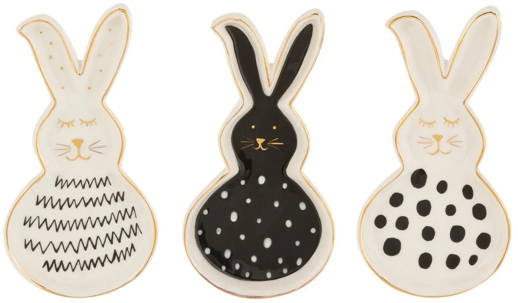 3ks keramický tanierik v tvare zajačikov Rabbit - 7*2*13 cm