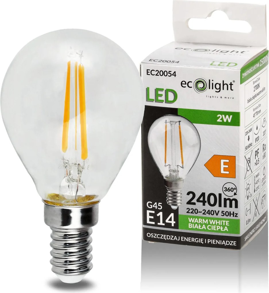 ECOLIGHT LED žiarovka E14 2W teplá biela