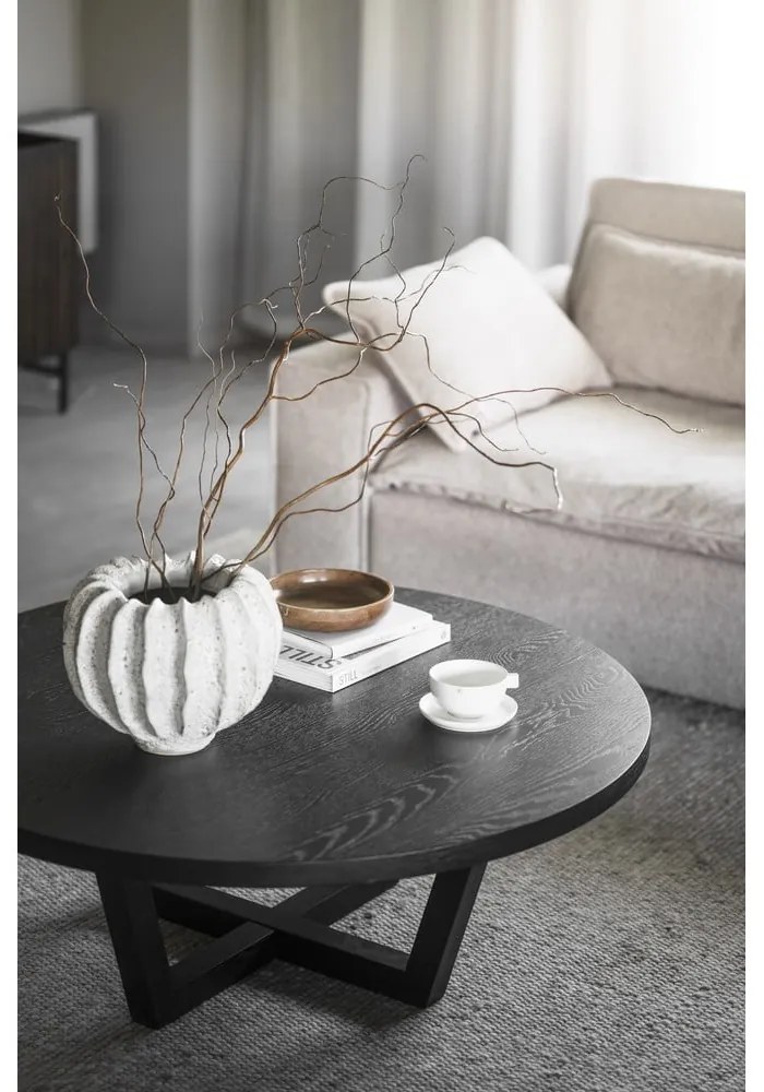 Čierny okrúhly konferenčný stolík v dekore duba ø 110 cm Boxford – Rowico