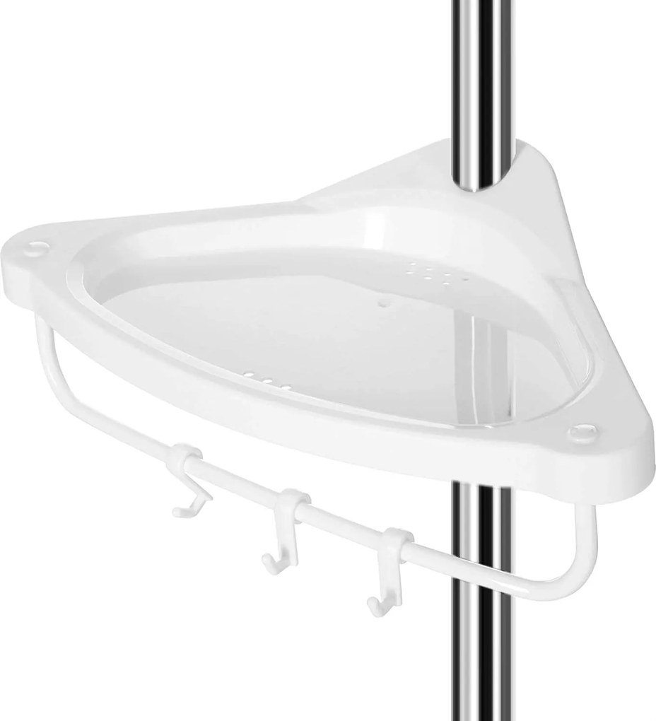 Nastaviteľná kúpeľňová rohová polica, teleskopická sprchová polica, 95-300 cm, biela
