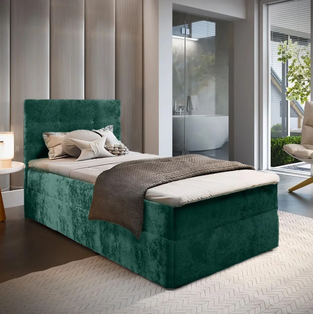 Čalúnená posteľ boxspring GLORIEN VELVET 90x200 cm tmavo zelená Matrac: Matrac Bonell pružinový