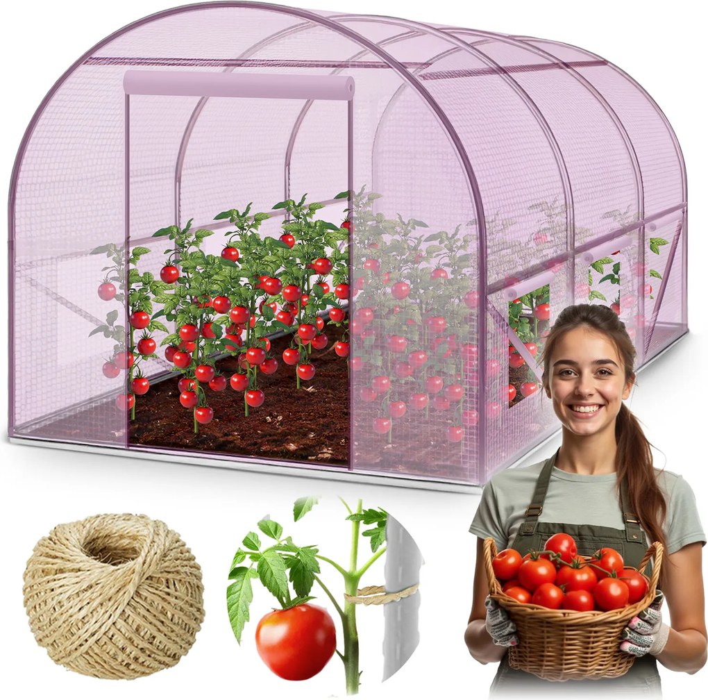 Fóliový tunel, záhradný skleník 3 x 2 m (6m2) ružový Plonos 4978-B