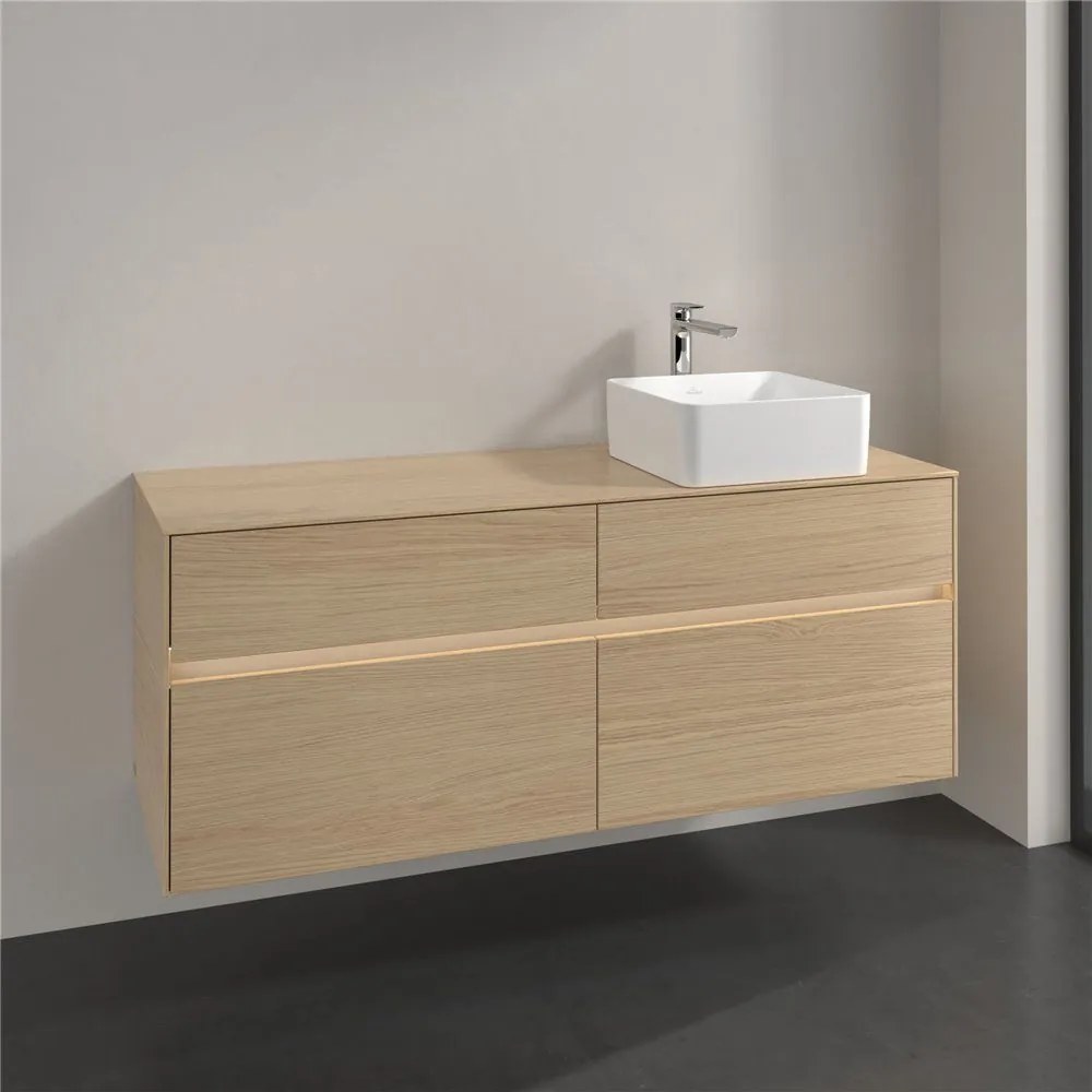 VILLEROY &amp; BOCH Collaro závesná skrinka pod umývadlo na dosku (umývadlo vpravo), 4 zásuvky, s LED osvetlením, 1400 x 500 x 548 mm, Nordic Oak, C047B0VJ