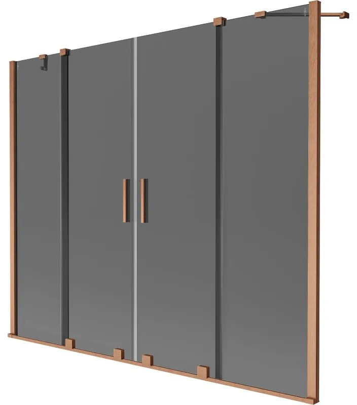 Mexen Velar Duo, 2-krídlová posuvná vaňová zástena 200 x 150 cm, 8mm šedé sklo, medená matná, 896-200-000-42-65