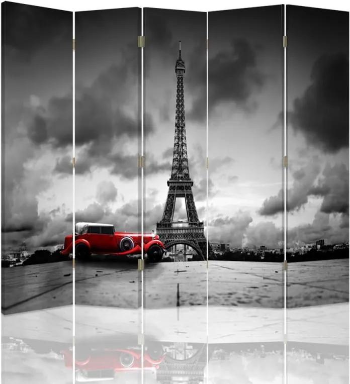 CARO Paraván - Red Car In Paris | päťdielny | jednostranný 180x150 cm