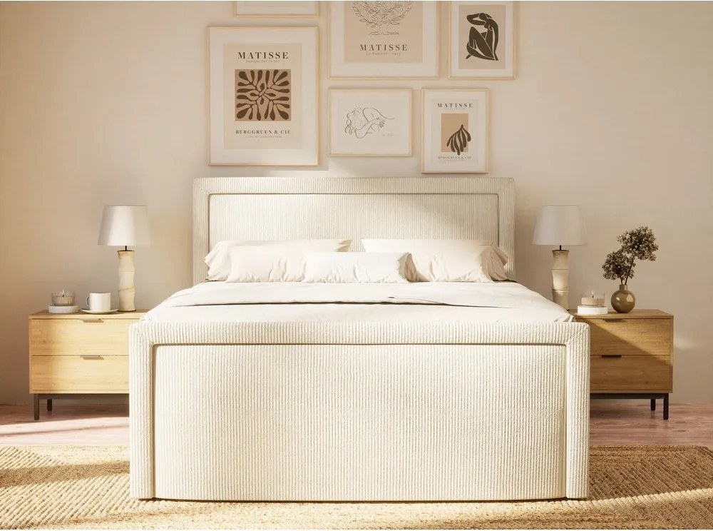 Krémová boxspring posteľ s úložným priestorom 160x200 cm Fresco – Maison de Rêve