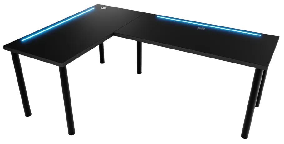 Počítačový rohový stôl N s LED, 200/135x73-76x65, čierna, ľavý