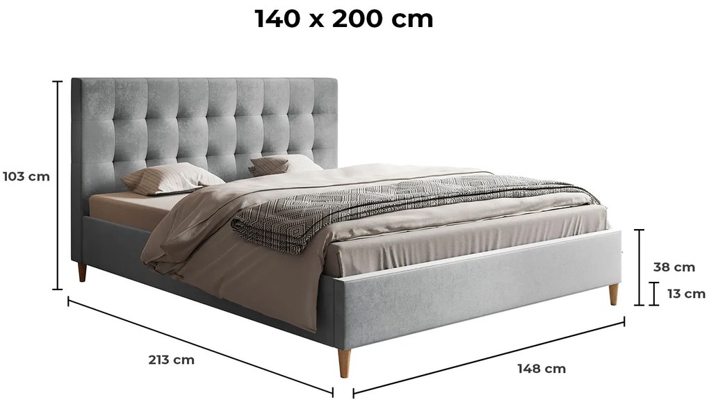 PROXIMA.store - Škandinávska čalúnená posteľ ROSE ROZMER: 140 x 200 cm, FARBA NÔH: dub