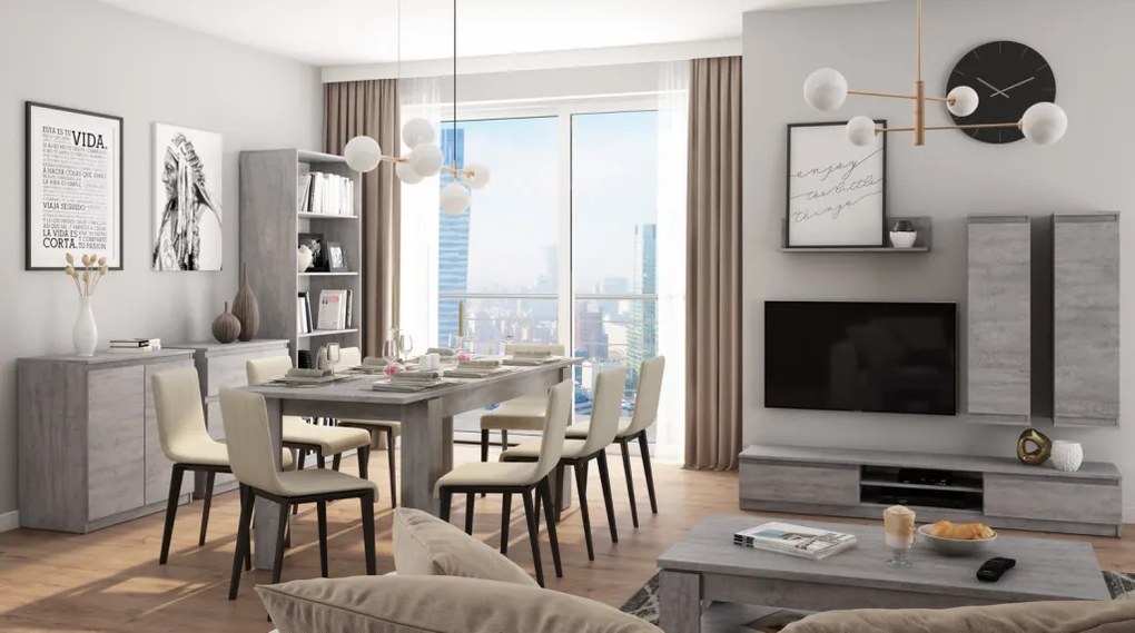 Zásuvková komoda Carlos 753S, šedý beton, výška 80 cm