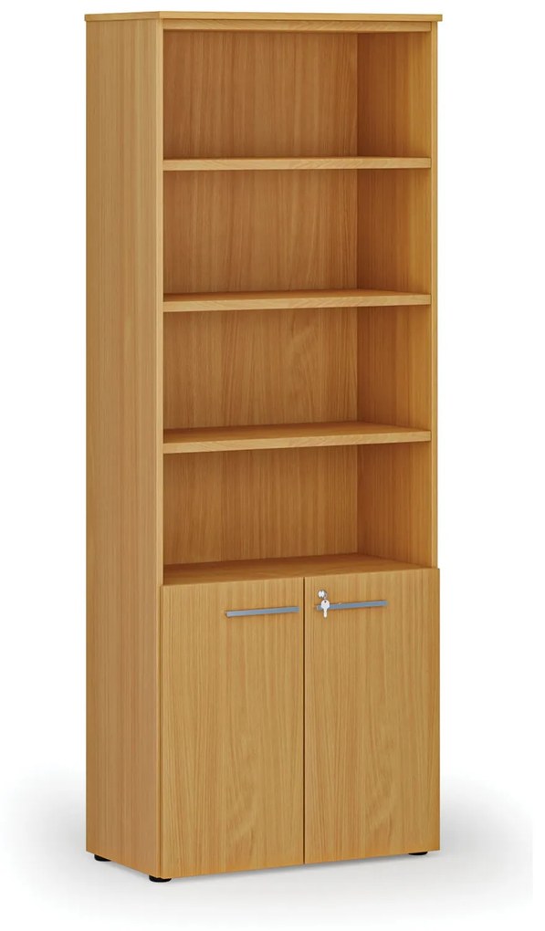 Kombinovaná kancelárska skriňa PRIMO WOOD, dvere na 2 poschodia, 2128 x 800 x 420 mm, buk