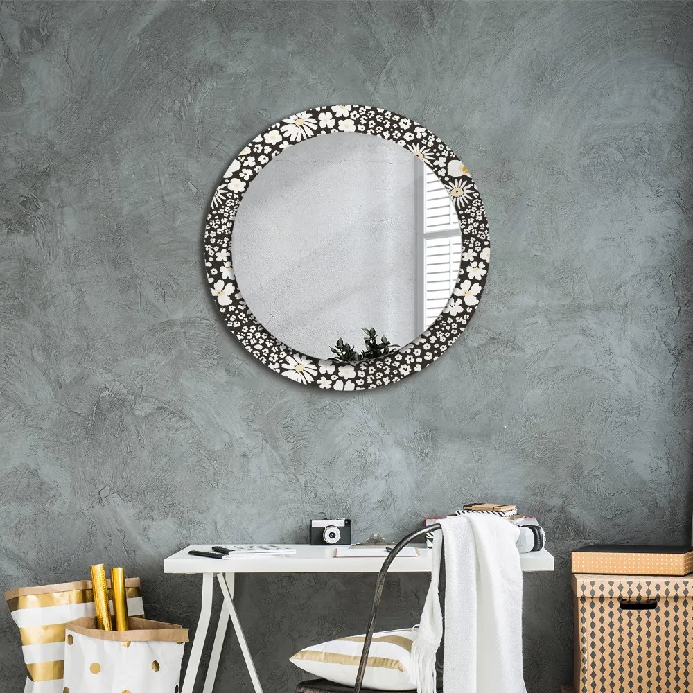 Okrúhle dekoračné zrkadlo s motívom Slonovina stokrota fi 70 cm