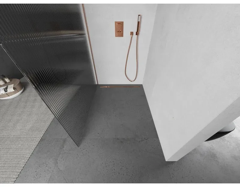 Mexen Kioto, sprchová zástena Walk-In 120 x 200 cm, 8mm sklo s rebrovým vzorom, medený matný profil, 800-120-101-65-09