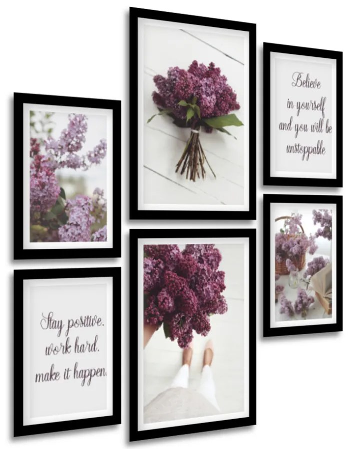 Gario Sada plagátov Stay positive - 6 dielna Farba rámu: Zlatá, Rozmery: 85 x 92 cm