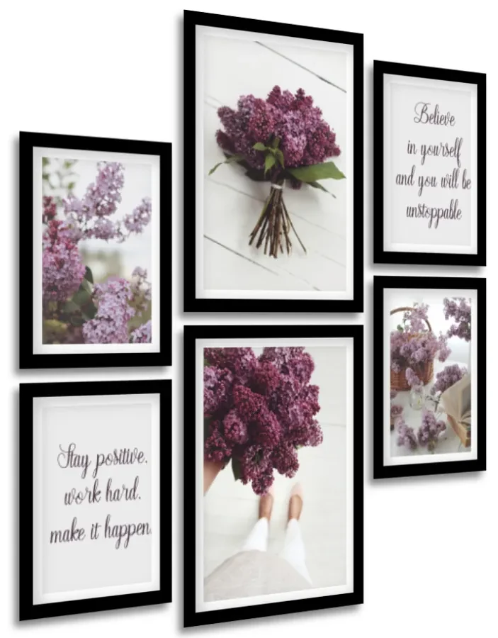Gario Sada plagátov Stay positive - 6 dielna Farba rámu: Zlatá, Rozmery: 85 x 92 cm