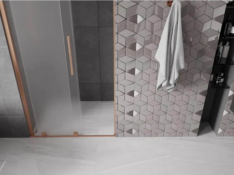 Mexen Velar, posuvné sprchové dvere do otvoru 120 cm, 8mm sklo námraza, medená matná, 871-120-000-31-65
