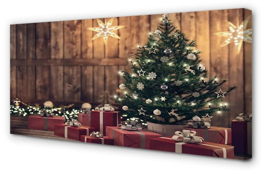 Obraz na plátne Darčeky Vianočný strom dekorácie dosky 125x50 cm