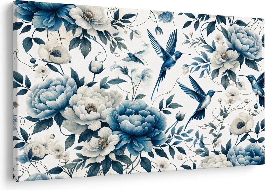 Obraz - Kolibríky s kvetmi (90x60 cm)