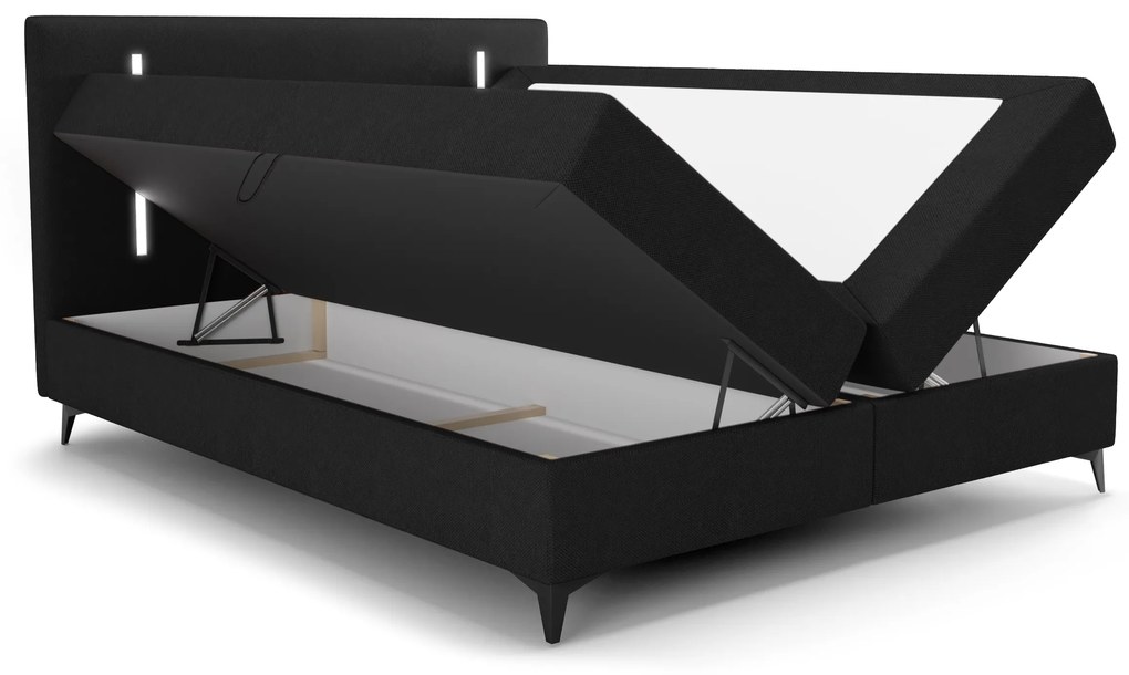 Manželská posteľ 160 cm Ortega Comfort (čierna) (s roštom a matracom, s úl. priestorom) (s LED osvetlením). Vlastná spoľahlivá doprava až k Vám domov. 1082733