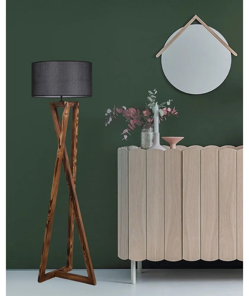 Čierna/hnedá stojacia lampa s textilným tienidlom (výška 149 cm) Maçka – Opviq lights