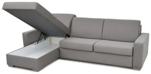Rozkladacia rohová sedacia súprava LEKA, ľavá, sivá, s úložným priestorom, na ka