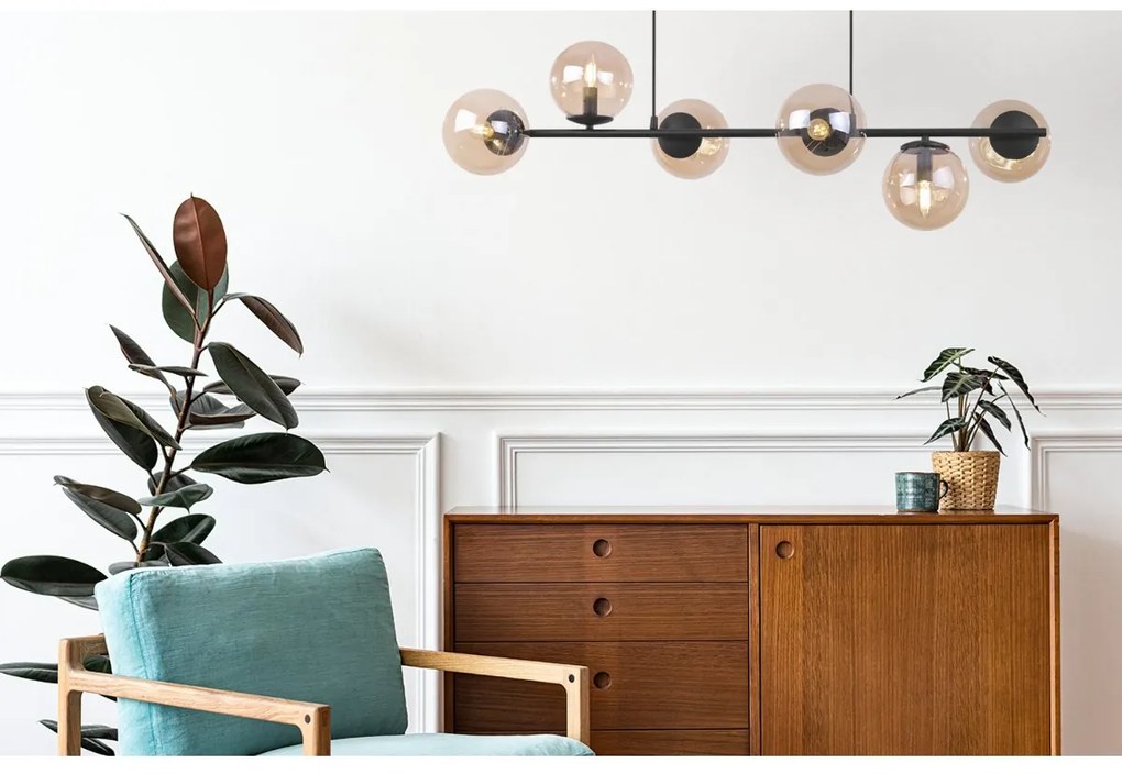 Závesne svietidlo Paris, 6x medové sklenené tienidlo, B