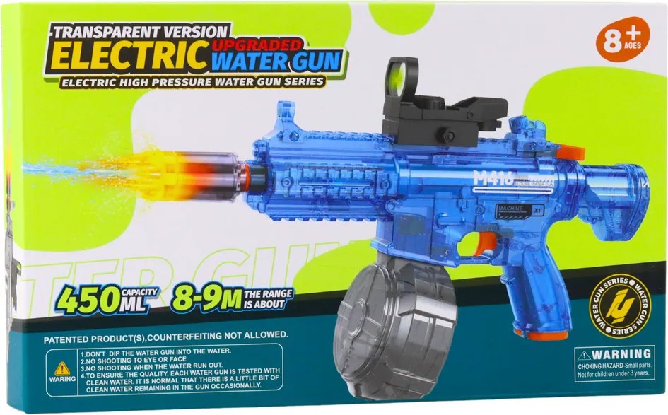 LEAN Toys Elektrická vodná pištoľ M416 Osvetlený terč 450 ml 8-10 m