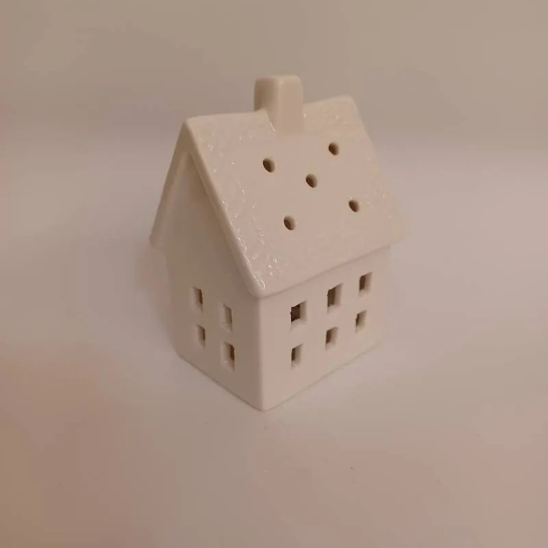 DECOLED Keramický domeček, 7 x 6 x 10 cm, teple bílá, 2xLR44