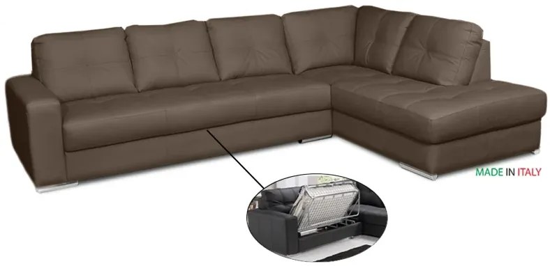 Kožená sedacia súprava s rozkladom na každodenné spanie ALEXIE – rohová, pravá, hnedá (tortora 312)