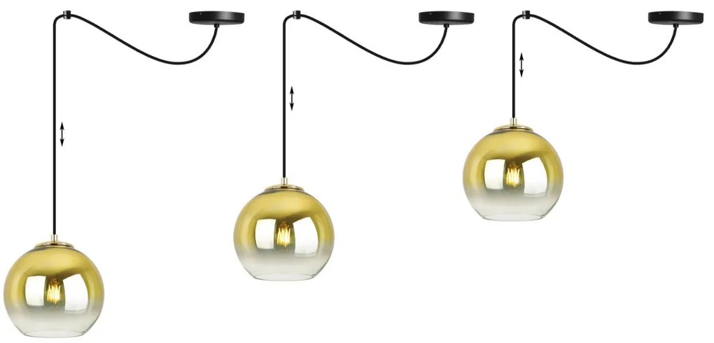 Závesné svietidlo Bergen Gold Spider, 1x zlaté/transparentné sklenené tienidlo (fi 20cm)