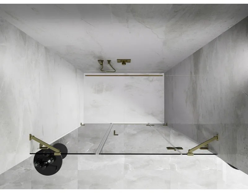 Mexen Lunar, pravé otočné sprchové dvere 130 cm, 8mm číre sklo, zlatý matný profil, 834S-130-050-55-00-P