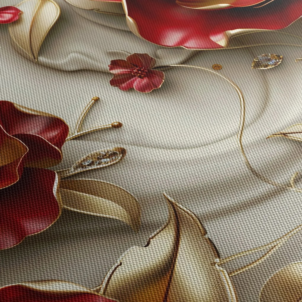 Obraz - 3D Červeno-zlaté kvety (150x105 cm)