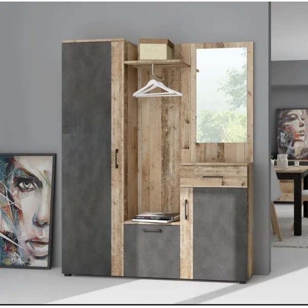 Stena za predsobo NOLAN z ogledalom, rjava/grafit