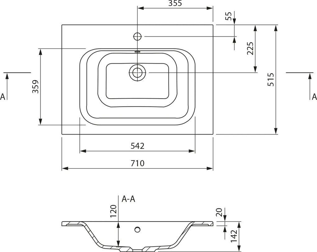 Sapho ARECA, nábytkové umývadlo, liaty mramor, 71x51,5cm, biela, AC071