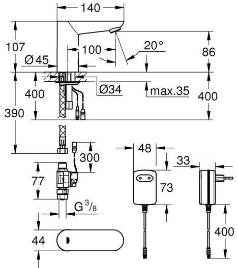 GROHE 36269000 - Elektronická umývadlová batéria EUROECO COSMOPOLITAN E 107 mm chróm