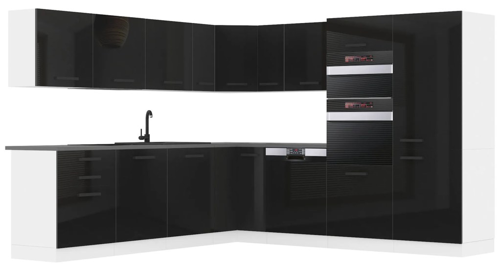 Kuchynská linka Belini Premium Full Version 480 cm čierny lesk s pracovnou doskou JANE