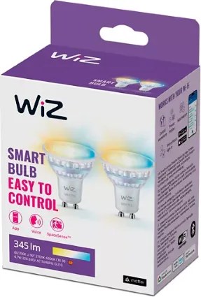 Philips Wiz Tunable white 8720169076709 LED žiarovka GU10 PAR16 4,7W/345lm 2700-6500K 2-set