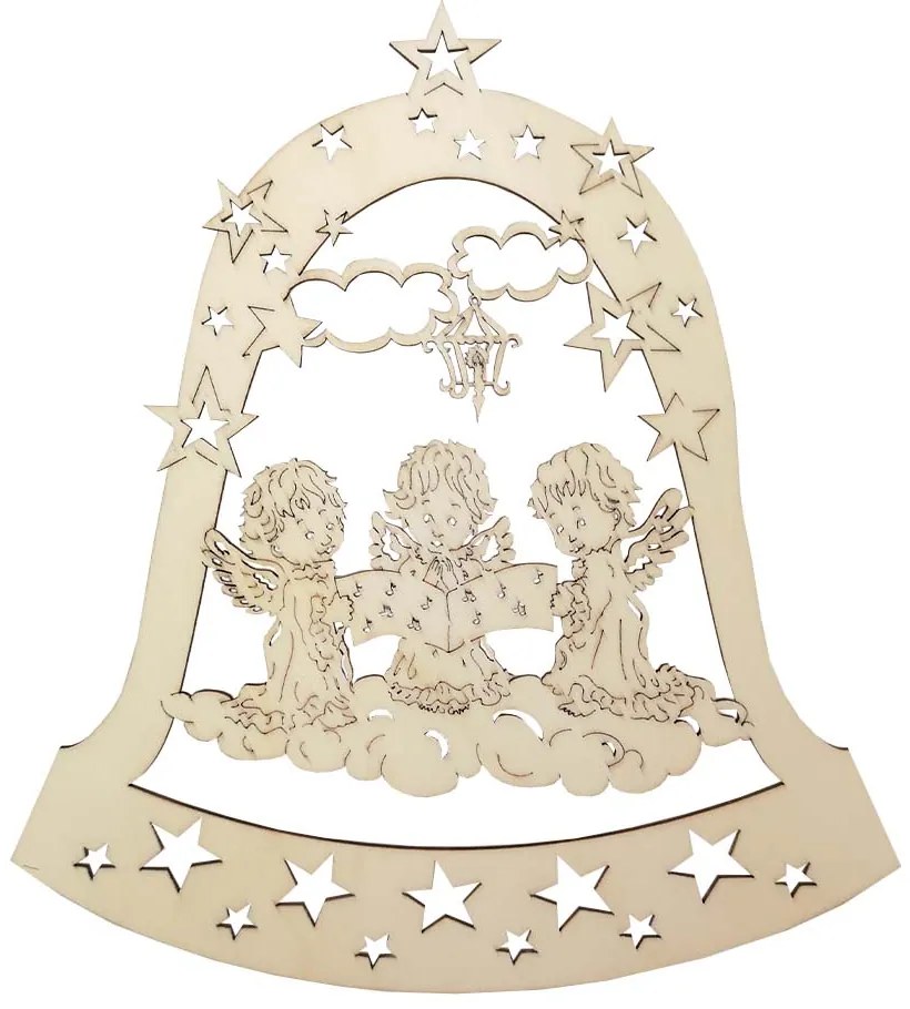 AMADEA Drevená ozdoba zvon s anjelmi 22 cm