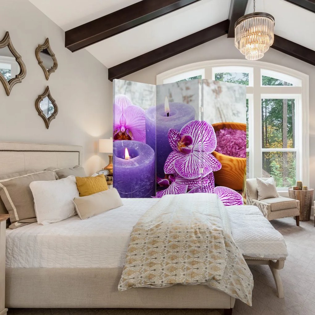 Paraván - Orchidey a sviečky (126x170 cm)