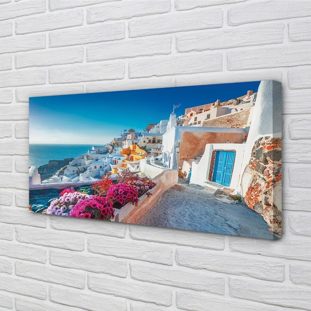 Obraz na plátne Budovy Grécko morské kvety 140x70 cm