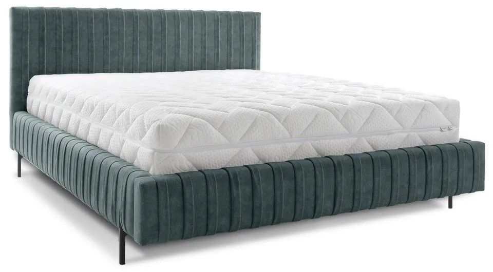 Čalúnená dvojlôžková posteľ s úložným priestorom s roštom 140x200 cm v petrolejovej farbe Plissa – ELTAP