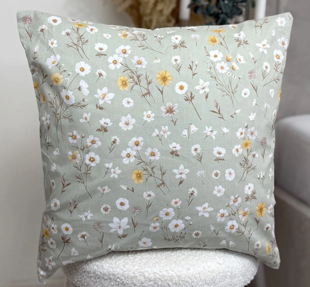 Luxusná bavlnená obliečka na vankúš zelená 40x40 cm – kvetinový vzor | slovenská výroba