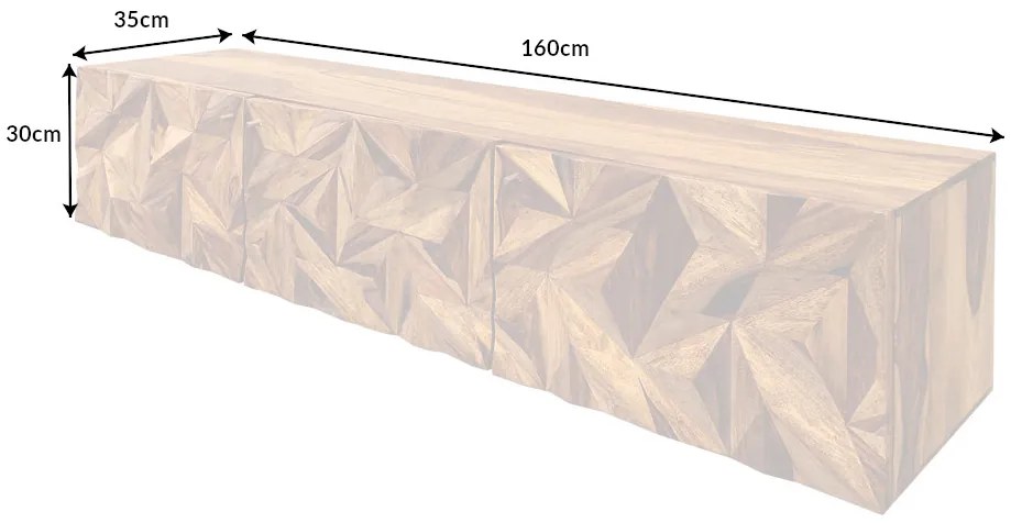 Dizajnový závesný TV stolík Halia 160 cm Sheesham