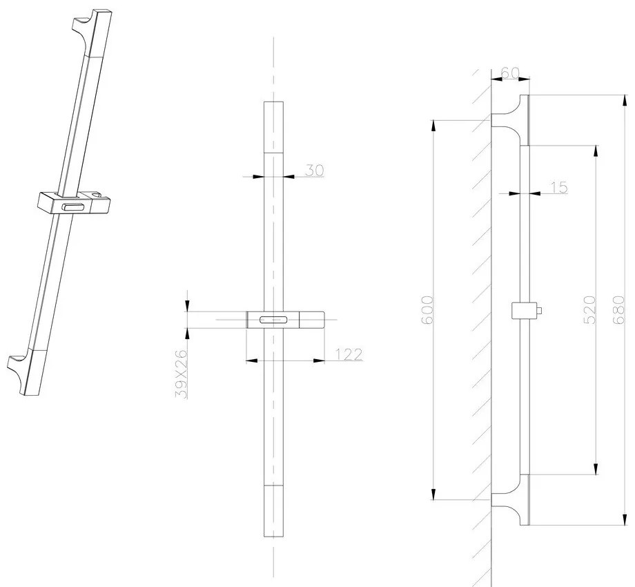 Nástenná sprchová tyč z nehrdzavejúcej ocele v zlatej farbe s posuvným držiakom 68 cm – Sapho
