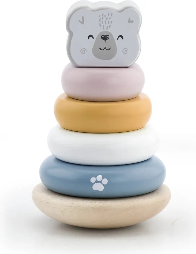 Stohovacia pyramída s medvedíkom v pastelových farbách