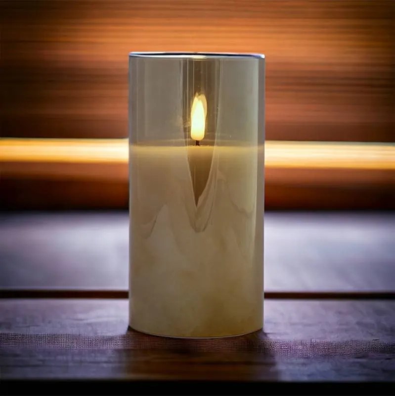 DECOLED LED svíčka ve skle, 7,5 x 15 cm, zlatá