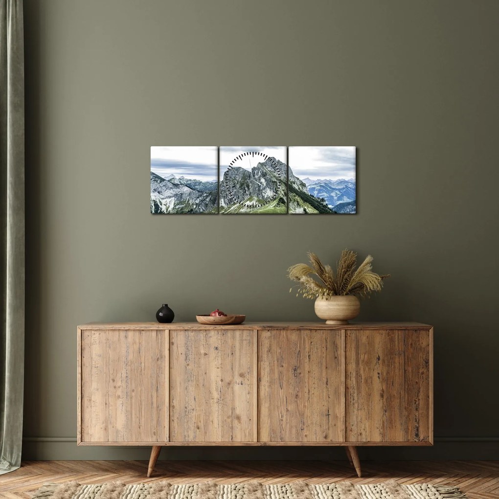 Obraz - Vrcholy hôr (s hodinami) (90x30 cm)